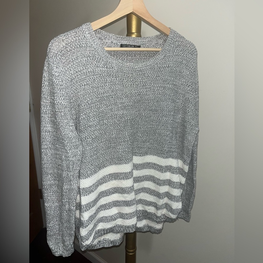 Grey Sweater with White Stripes Size L